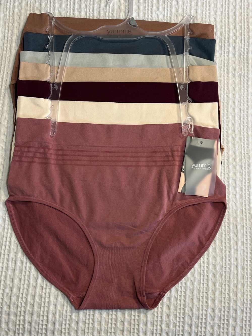 NWT Yummie 7pk Shadow Stripe Seamless Briefs Large Brown Ivory Beige Blue